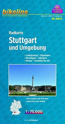 Bikeline Radkarte Stuttgart und Umgebung, Ludwigsburg, Göppingen, Reutlingen, Tübingen, Neckar, Schwäbische Alb, 1 : 75 000, wasserfest und reißfest, GPS-tauglich mit UTM-Netz