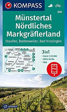 KOMPASS Wanderkarte Münstertal, Nördliches Markgräflerland, Staufen, Badenweiler, Bad Krozingen: 3in1 Wanderkarte 1:25000 mit Aktiv Guide inklusive ... (KOMPASS-Wanderkarten, Band 890)