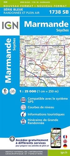 Marmande - Seyches 1 : 25 000 Carte Topographique Serie Bleue Itineraires de Randonnee