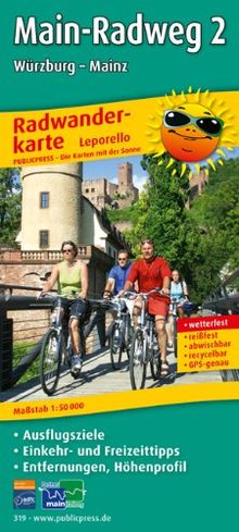 Radwanderkarte Main-Radweg 2 Würzburg-Mainz: Mit Ausflugszielen, Einkehr- & Freizeittipps, wetterfest, reissfest, abwischbar, GPS-genau. 1:50000