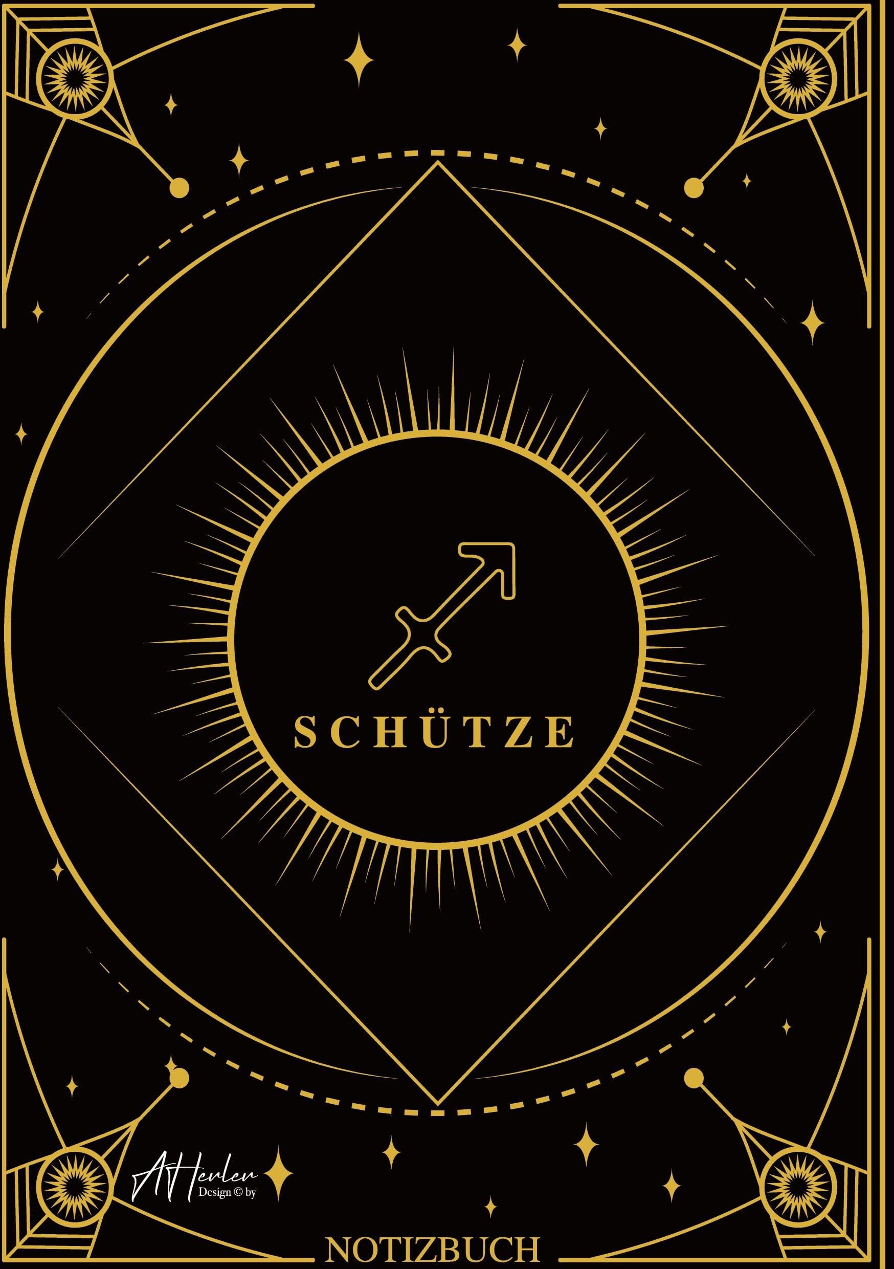 Edles Notizbuch Sternzeichen Schütze | Designed by Alfred Herler: Liniertes Notizbuch mit 150 Seiten in edlem Sternzeichen-Design zum niederschreiben ... Notizen, persönlichen Gedanken und Ideen