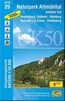 UK50-25 Naturpark Altmühltal, östlicher Teil: Regensburg, Kelheim, Mainburg, Neustadt a.d.Donau, Riedenburg, Dietfurt, Hemau, Abensberg, Vohburg ... Karte Freizeitkarte Wanderkarte)