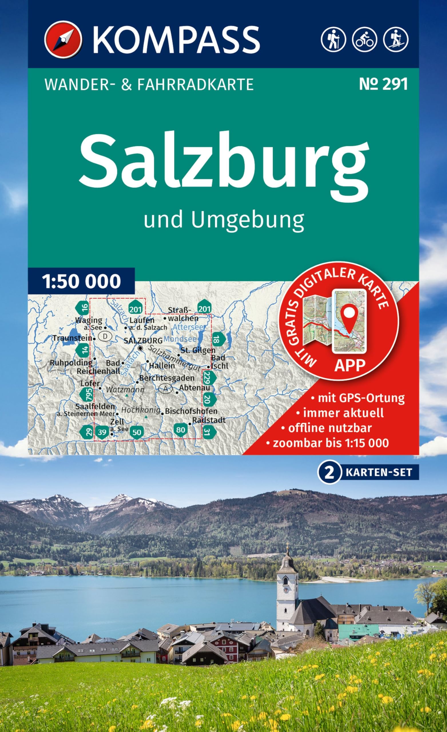 KOMPASS Wanderkarten-Set 291 Salzburg und Umgebung (2 Karten) 1:50.000: inklusive Karte zur offline Verwendung in der KOMPASS-App. Fahrradfahren. Skitouren.