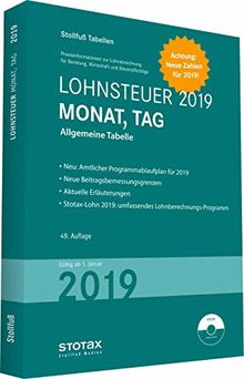 Tabelle, Lohnsteuer 2019 Monat, Tag: mit 8 % + 9 % Kirchensteuer