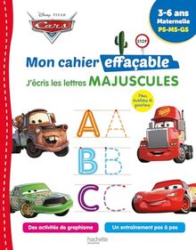 Cars : mon cahier effaçable, j'écris les lettres majuscules : 3-6 ans, maternelle, PS, MS, GS