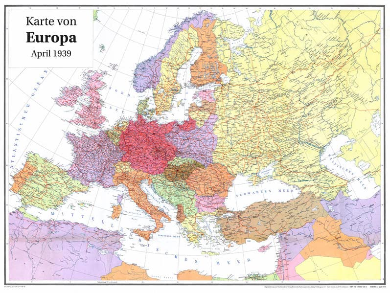 Historische Karte: EUROPA im April 1939 (gerollt): Europa zwischen Ersten und Zweiten Weltkrieg – 1919 bis 1939