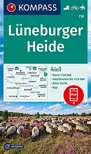 KOMPASS Wanderkarte Lüneburger Heide, 718: 4in1 Wanderkarte 1:50000 mit