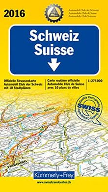 Schweiz ACS 2016: Offizielle Strassenkarte Automobilclub der Schweiz mit 10 Stadtpläne (Kümmerly+Frey Strassenkarten) | Buch | Zustand gut