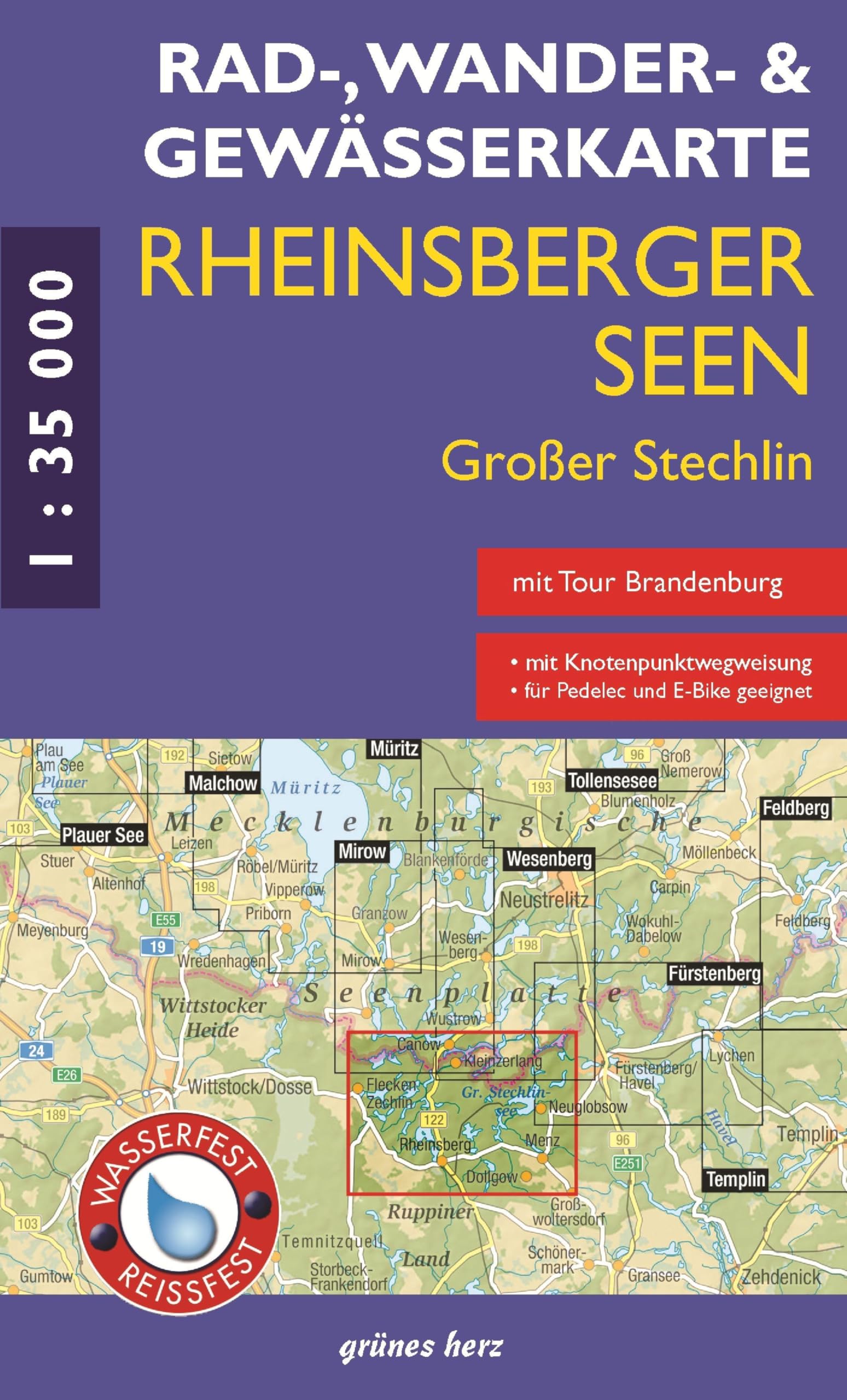 Rad - Wander- und Gewässerkarte Rheinsberger Seen, Großer Stechlin: Mit Canow, Kleinzerlang, Flecken Zechlin, Rheinsberg, Dollgow, Menz, Neuglobsow. ... Rad-, Wander- und Gewässerkarten, 1:35.000)
