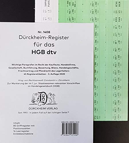 DürckheimRegister® HGB im dtv (2020): 85 Registeretiketten (sog. Griffregister) für das Handelsgesetzbuch HGB mit den wichtigsten Gesetzen und ... 257)• In jedem Fall auf der richtigen Seite®