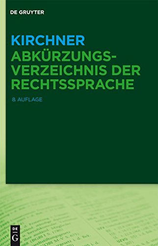 Hildebert Kirchner Kirchner - Abkürzungsverzeichnis Der Rechtssprache