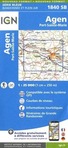 IGN Karte, Serie Bleue Agen. Port-Sainte-Marie