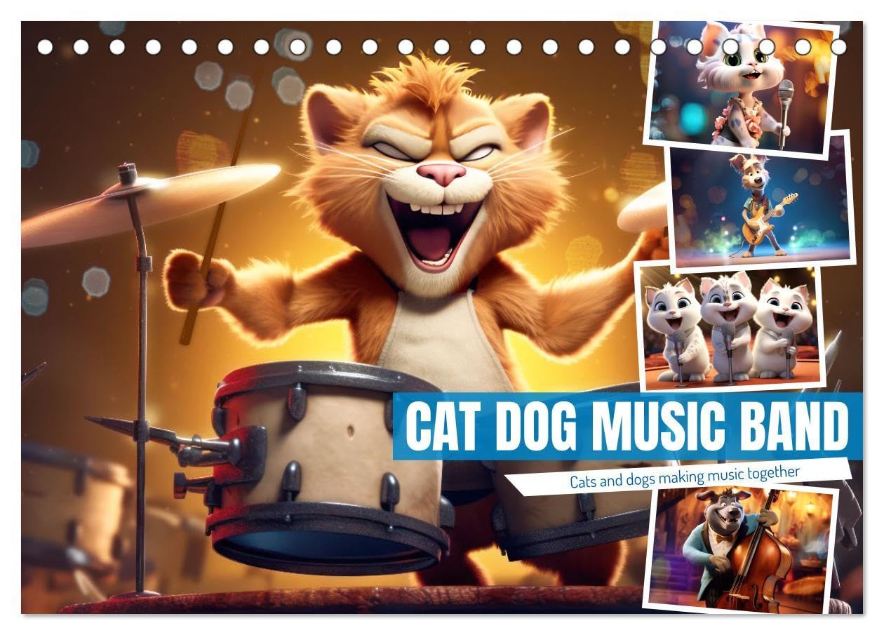 Cat dog music band (Desk Calendar 2026 DIN A5 landscape), CALVENDO 12 Month DeskCalendar: Cats and dogs making music together