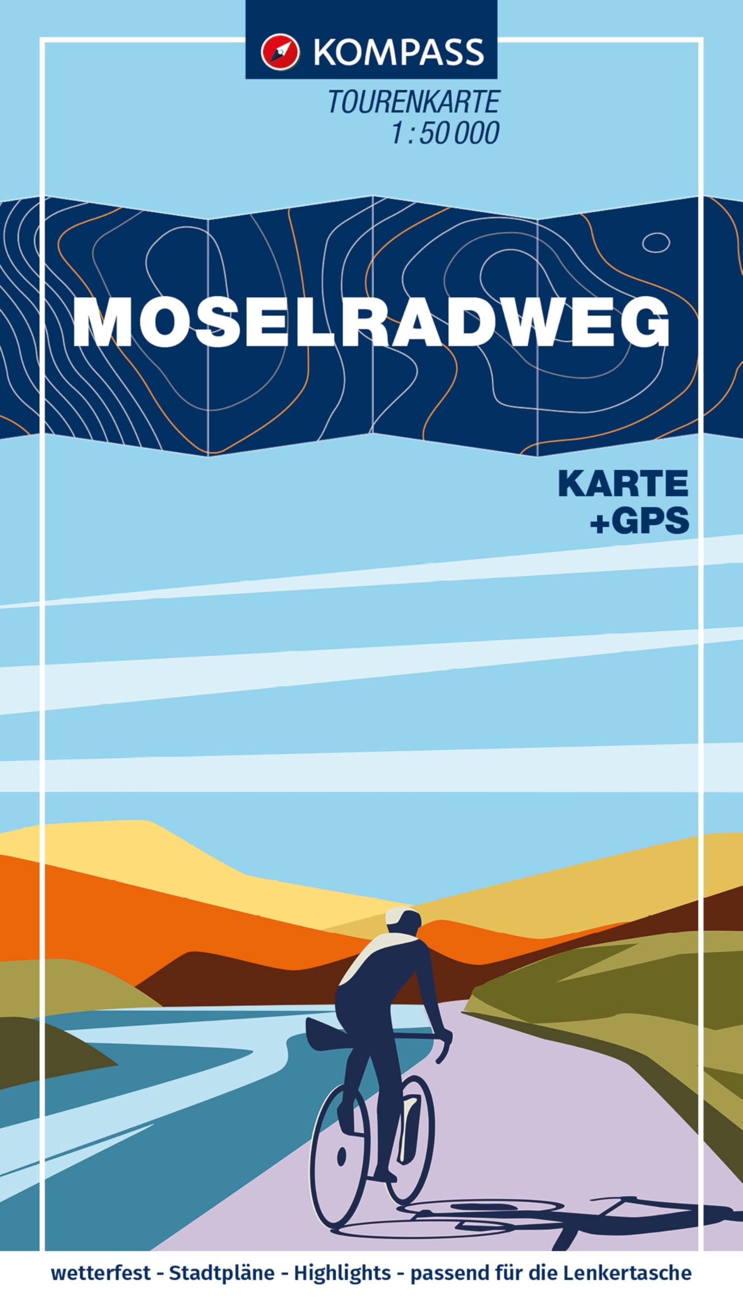 unbekannt Kompass Fahrrad-Tourenkarte Moselradweg Von Schengen Nach Koblenz 1, 50.000, Gpx-Datei Zum Download, Leporello Karte, Reiß- Und Wetterfest