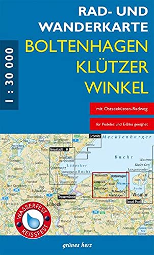 Rad- und Wanderkarte Boltenhagen, Klützer Winkel: Mit Kalkhorst, Redewisch, Wohlenberg, Damshagen, Rolofshagen. Maßstab 1:30.000. Wasser- und reißfest.