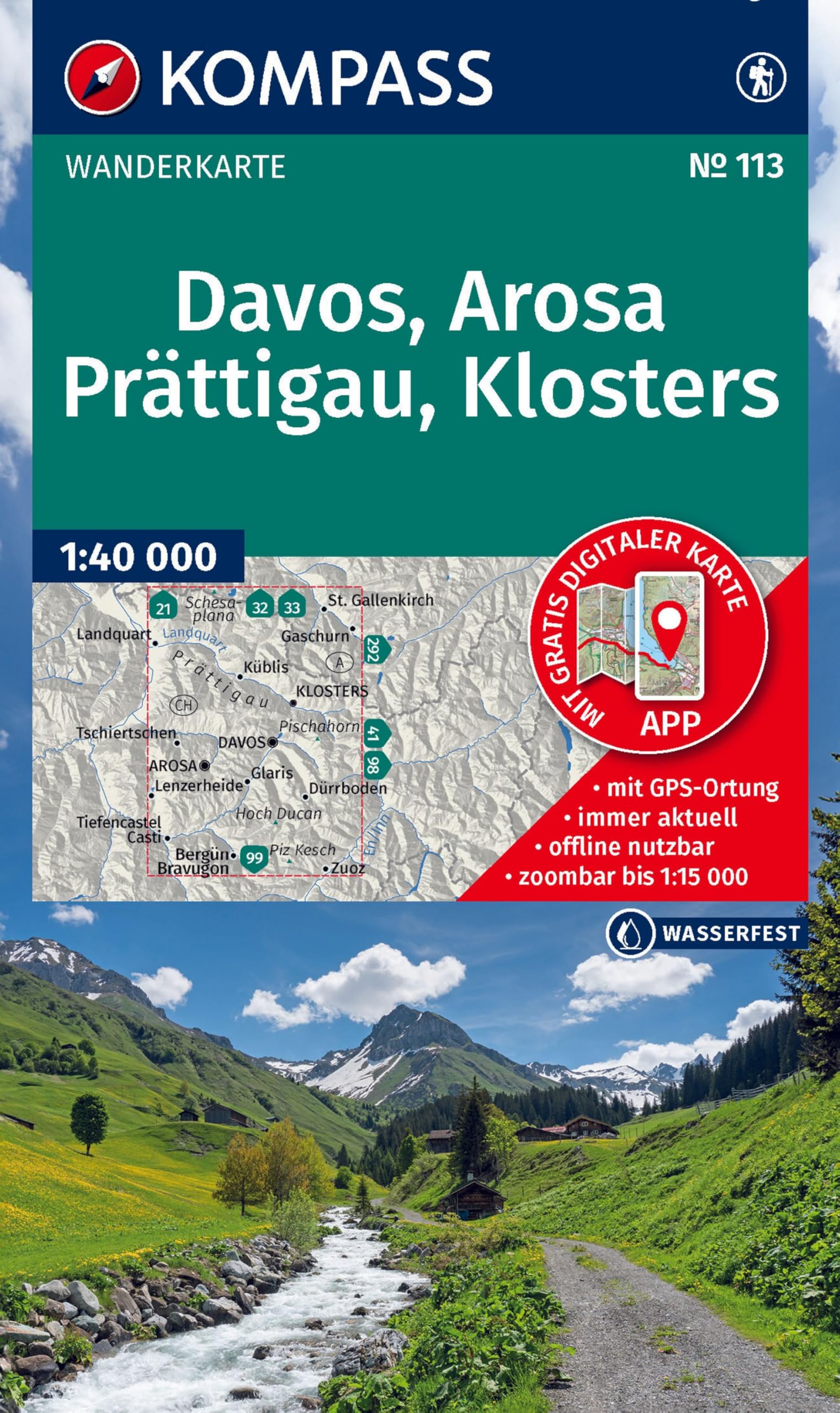 KOMPASS Wanderkarte 113 Davos, Arosa, Prättigau, Klosters 1:40.000: Wander- und Fahrradkarte in einem. Mit allen markierten Wanderwegen.