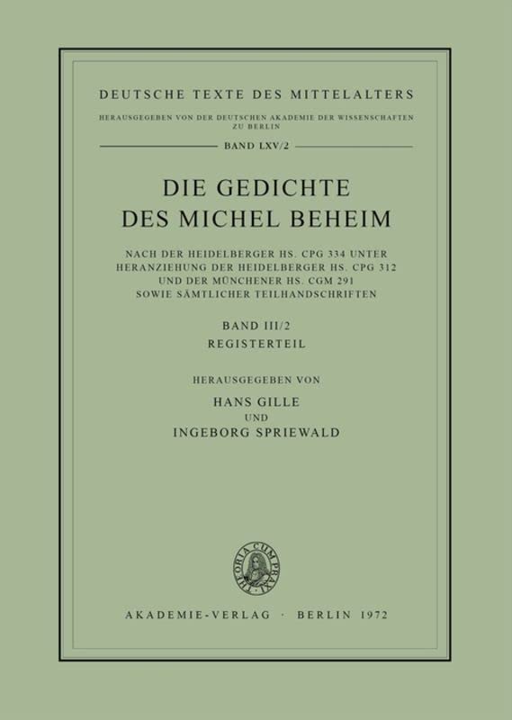 Registerteil (Deutsche Texte des Mittelalters, 65/2)