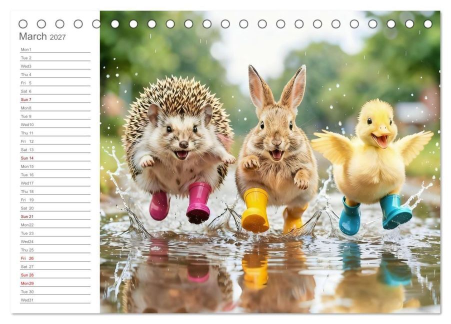 Rainy Fun with Animals - Friendship, play and cheerful rainy days (Desk Calendar 2027 DIN A5 landscape), CALVENDO 12 Month DeskCalendar