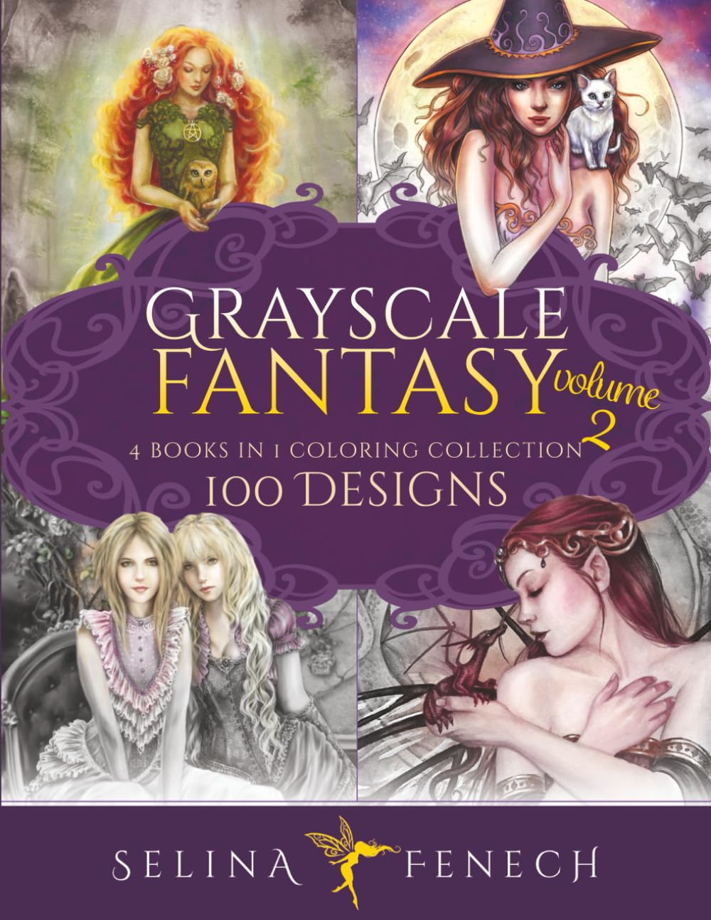 Selina Fenech Grayscale Fantasy Coloring Collection Volume 2, 100 Designs