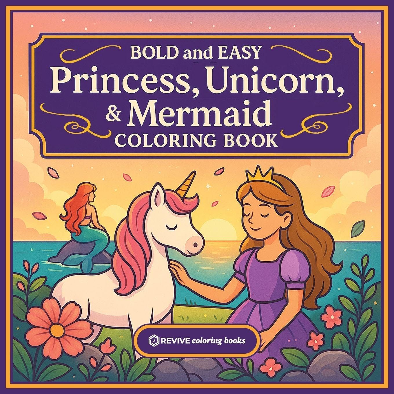 Bold & Easy Princess, Unicorn, & Mermaid Coloring Book: Fun & Relaxing Large Print Stress Relief Coloring-Perfect Gift for Kids, Teens, and Adult ... (Bold & Easy Stress Relief Coloring Books)