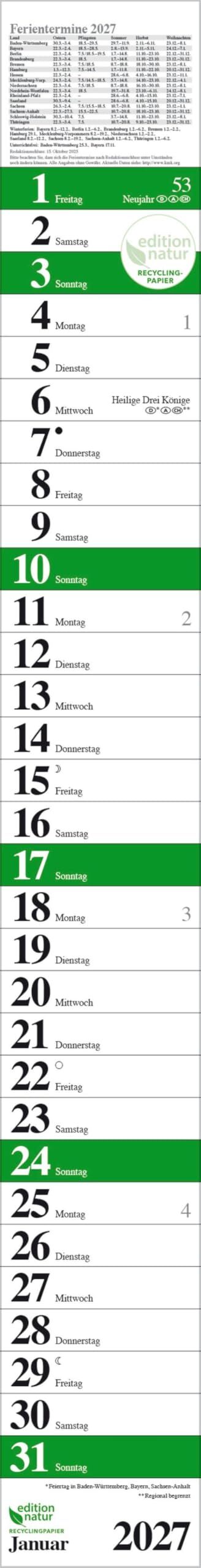 Streifenplaner Praktika Grün Recyclingpapier 2027