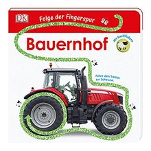 Folge der Fingerspur. Bauernhof: Führe den Traktor zur Scheune. Mit Glitzerspur und Gucklöchern.