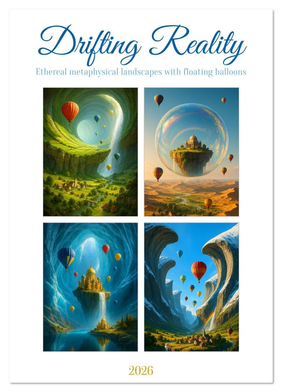 Drifting Reality (Wall Calendar 2026 DIN A2 portrait), CALVENDO 12 Month Wall Calendar: Let your gaze drift with balloons over worlds that exist only in dreams - imagined by AI, inspired by wonder