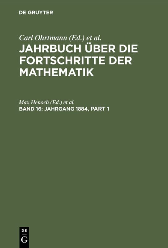Jahrgang 1884 (Jahrbuch über die Fortschritte der Mathematik)
