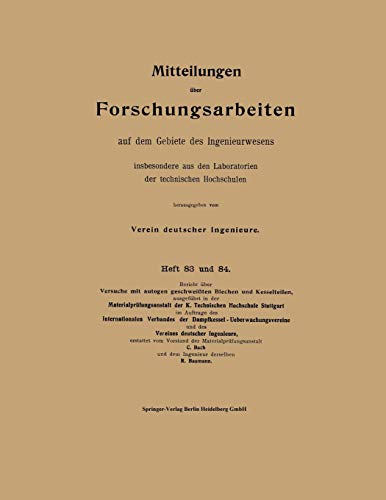 Mitteilungen über Forschungsarbeiten auf dem Gebiete des Ingenieurwesens (German Edition) (Forschungsarbeiten auf dem Gebiete des Ingenieurwesens, 83/84)