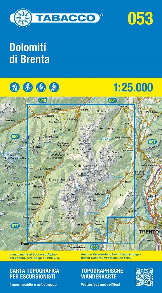 Tabacco Wandern Dolomiti Brenta 1:25000: Tabacco Wanderkarte 1:25000 (Carta topografica in scala 1:25.000, Band 53)