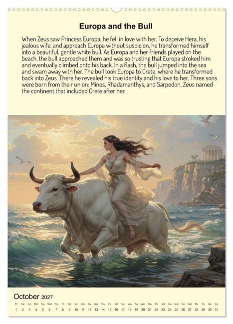 Legends of the Greek Mythology (High Quality Premium Wall Calendar 2027 DIN A2 portrait),CALVENDO 12 Month Wall Calendar