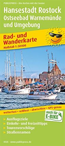 Hansestadt Rostock, Ostseebad Warnemünde: Rad- und Wanderkarte mit Ausflugszielen, Einkehr- & Freizeittipps, wetterfest, reissfest, abwischbar, GPS-genau. 1:50000 (Rad- und Wanderkarte / RuWK)