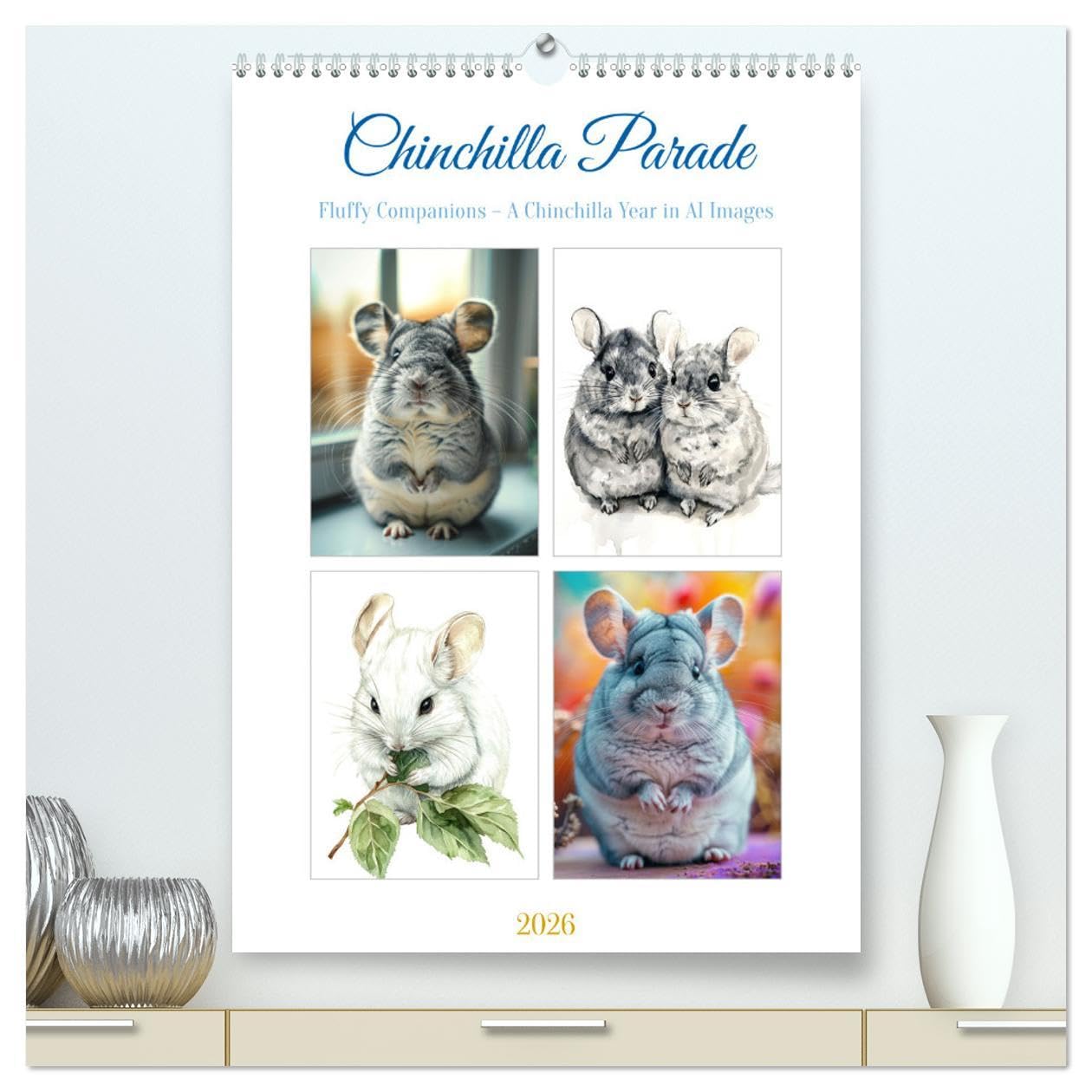 Chinchilla Parade (High Quality Premium Wall Calendar 2026 DIN A2 portrait),CALVENDO 12 Month Wall Calendar: Fluffy Companions - A Chinchilla Year in AI Art