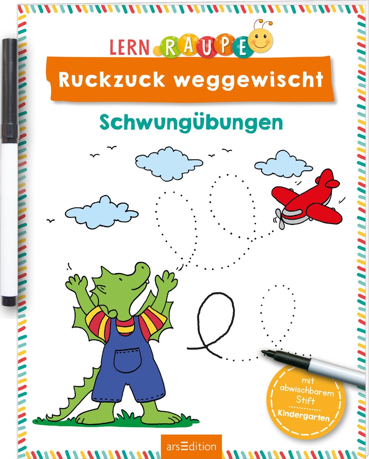 Lernraupe – Ruckzuck weggewischt! Schwungübungen: Mit abwischbarem Stift | Lernheft mit Rätseln zum Immer-wieder-Machen