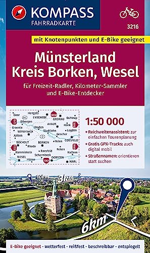 unbekannt Kompass Fahrradkarte 3216 Münsterland, Kreis Borken, Wese 1, 50.000, Reiß- Und Wetterfest