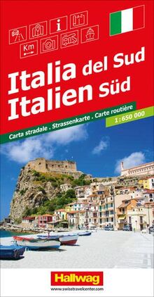 Italien Süd Strassenkarte 1:650 000: Transitpläne, Index. (Hallwag Strassenkarten)