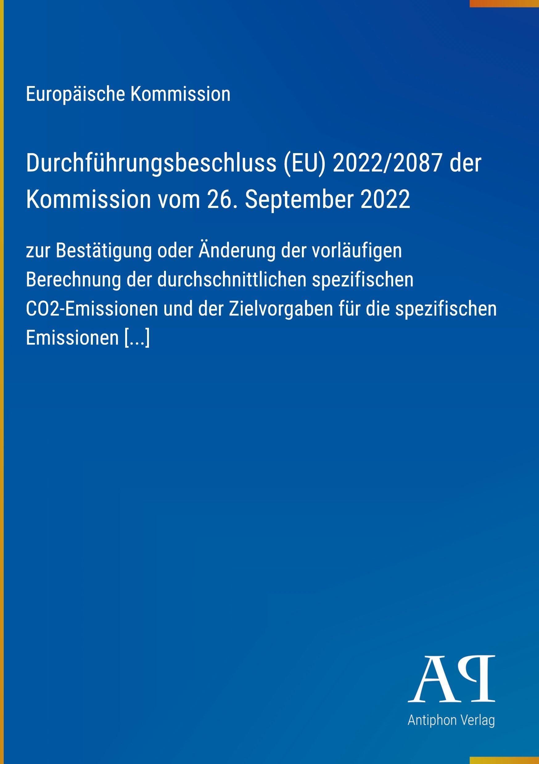 Durchführungsbeschluss (EU) 2022/2087 der Kommission vom 26. September 2022