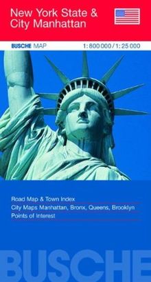 Strassenkarte USA: New York State & City Manhattan 1 : 800 000. Straßenkarte: Road Map & Town Index. Local Maps Manhattan, Bronx, Queens, Brooklyn. Points of Interest