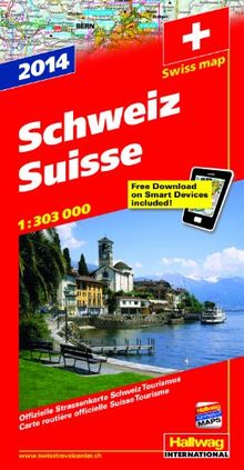 Schweiz 2014: Strassenkarte, 1:303 000 Offizielle Strassenkarte Schweiz Tourismus mit e-Distoguide via QR Code Free Download on Smart Devices included