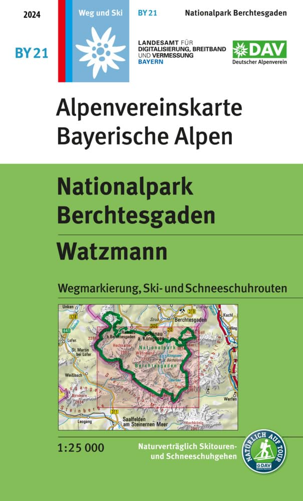 Nationalpark Berchtesgaden, Watzmann: Topographische Karte 1:25.000 mit Wegmarkierung, Ski- und Schneeschuhrouten (Alpenvereinskarten)