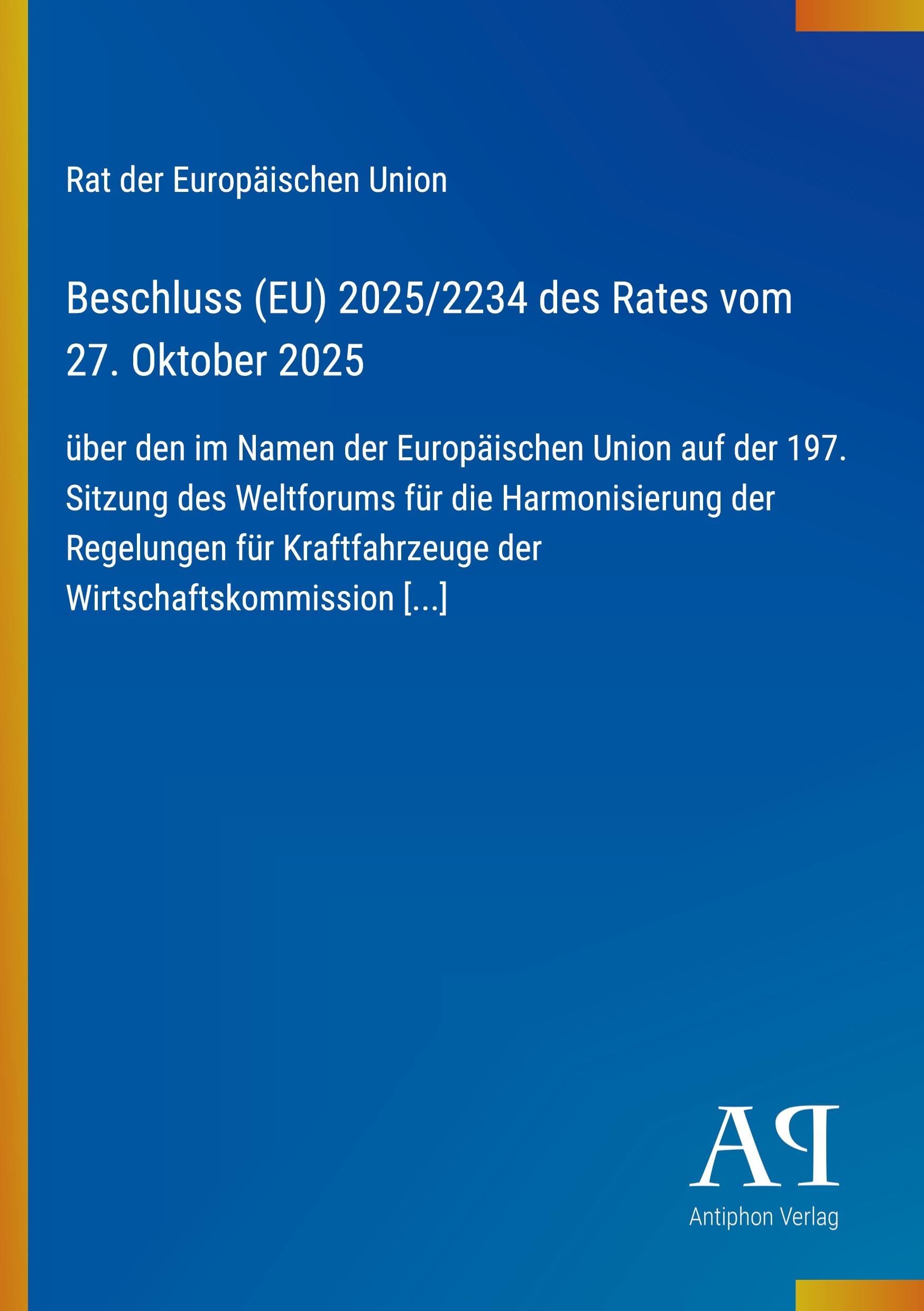 Beschluss (EU) 2025/2234 des Rates vom 27. Oktober 2025