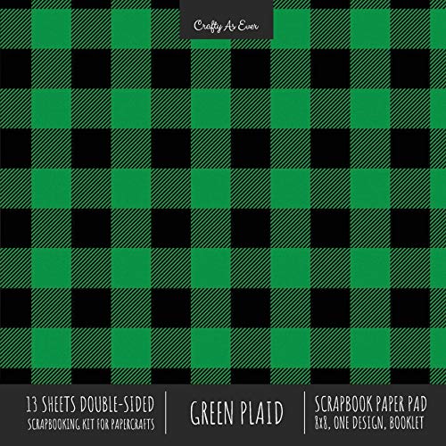 Green Plaid Scrapbook Paper Pad 8x8 Decorative Scrapbooking Kit for Cardmaking Gifts, DIY Crafts, Printmaking, Papercrafts, Check Pattern Designer Paper