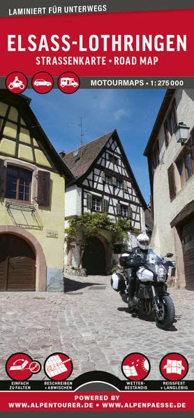 MoTourMaps Elsass & Lothringen 1:275.000: reißfest • wasserfest • beschreibbar: Laminierte Straßenkarte für unterwegs (MOTOURMAPS: Laminierte Straßenkarten für unterwegs)