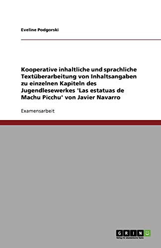 Kooperative inhaltliche und sprachliche Textüberarbeitung von Inhaltsangaben zu einzelnen Kapiteln des Jugendlesewerkes 'Las estatuas de Machu Picchu' von Javier Navarro