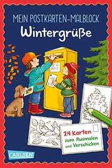 Mein Postkarten-Malblock: Wintergrüße: 24 Karten zum Ausmalen und Verschenken | Für Kinder ab 4 Jahren