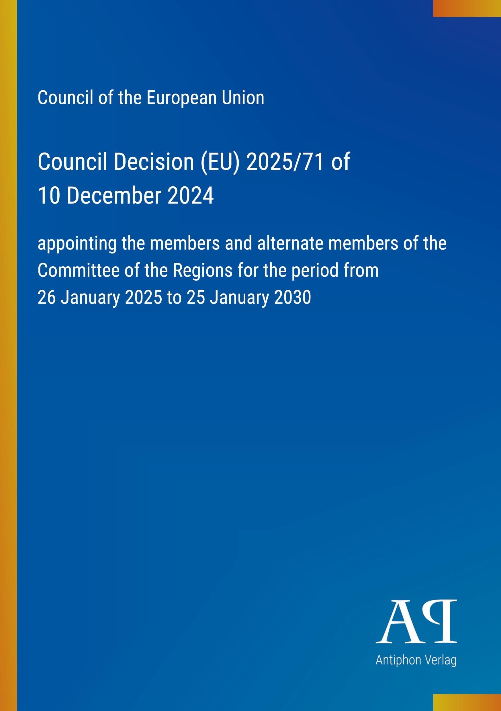 Council Decision (EU) 2025/71 of 10 December 2024
