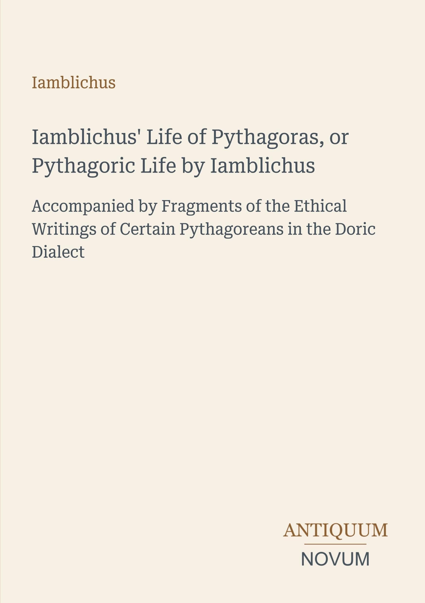 Iamblichus' Life of Pythagoras, or Pythagoric Life by Iamblichus