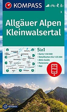 KOMPASS Wanderkarte Allgäuer Alpen, Kleinwalsertal: 5in1 Wanderkarte 1:50000 mit Panorama, Aktiv Guide und Detailkarten inklusive Karte zur offline ... Langlaufen. (KOMPASS-Wanderkarten, Band 3)