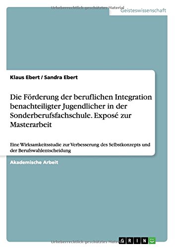 Die Förderung der beruflichen Integration benachteiligter Jugendlicher in der Sonderberufsfachschule. Exposé zur Masterarbeit: Eine Wirksamkeitsstudie ... Selbstkonzepts und der Berufswahlentscheidung