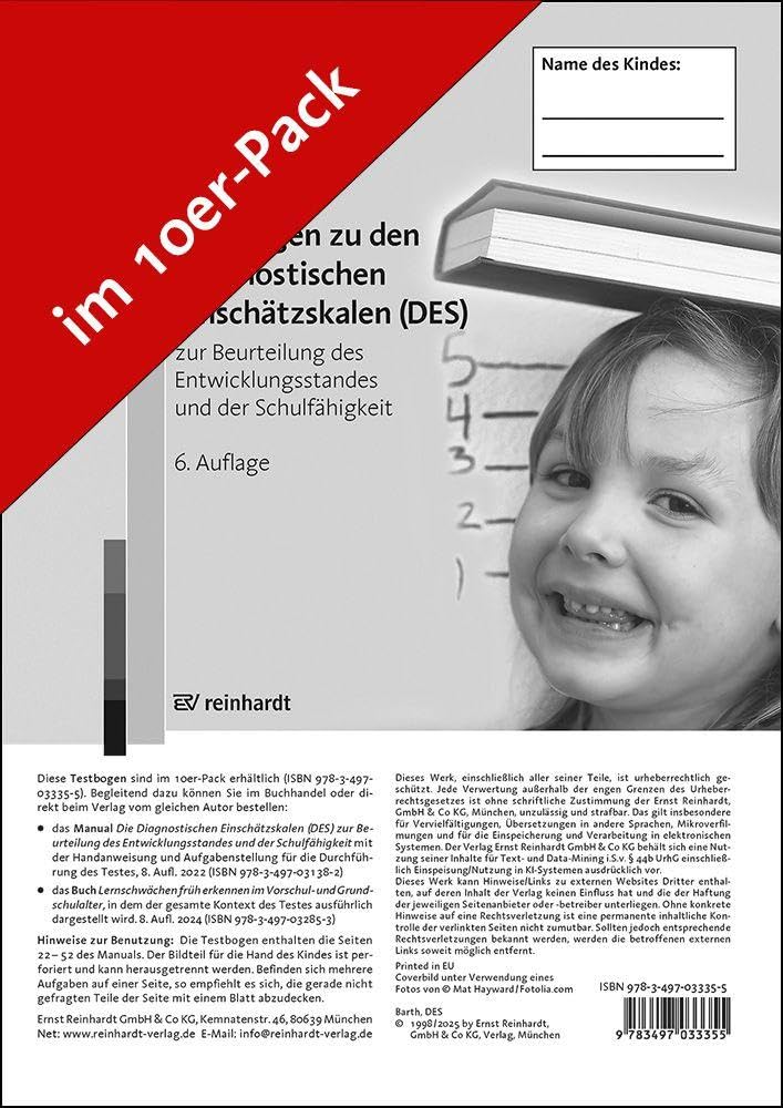 Testbogen zu den Diagnostischen Einschätzskalen (DES) zur Beurteilung des Entwicklungsstandes und der Schulfähigkeit: (10er Pack)